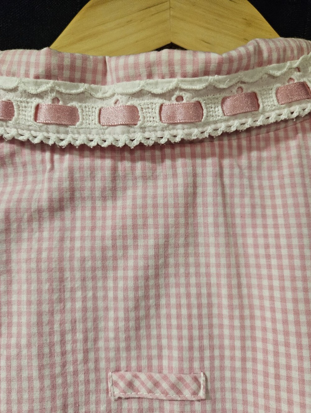 Secret Treasures Pink Gingham Robe Medium Cottagecore Eyelet Lace Wrap - Picture 6 of 9